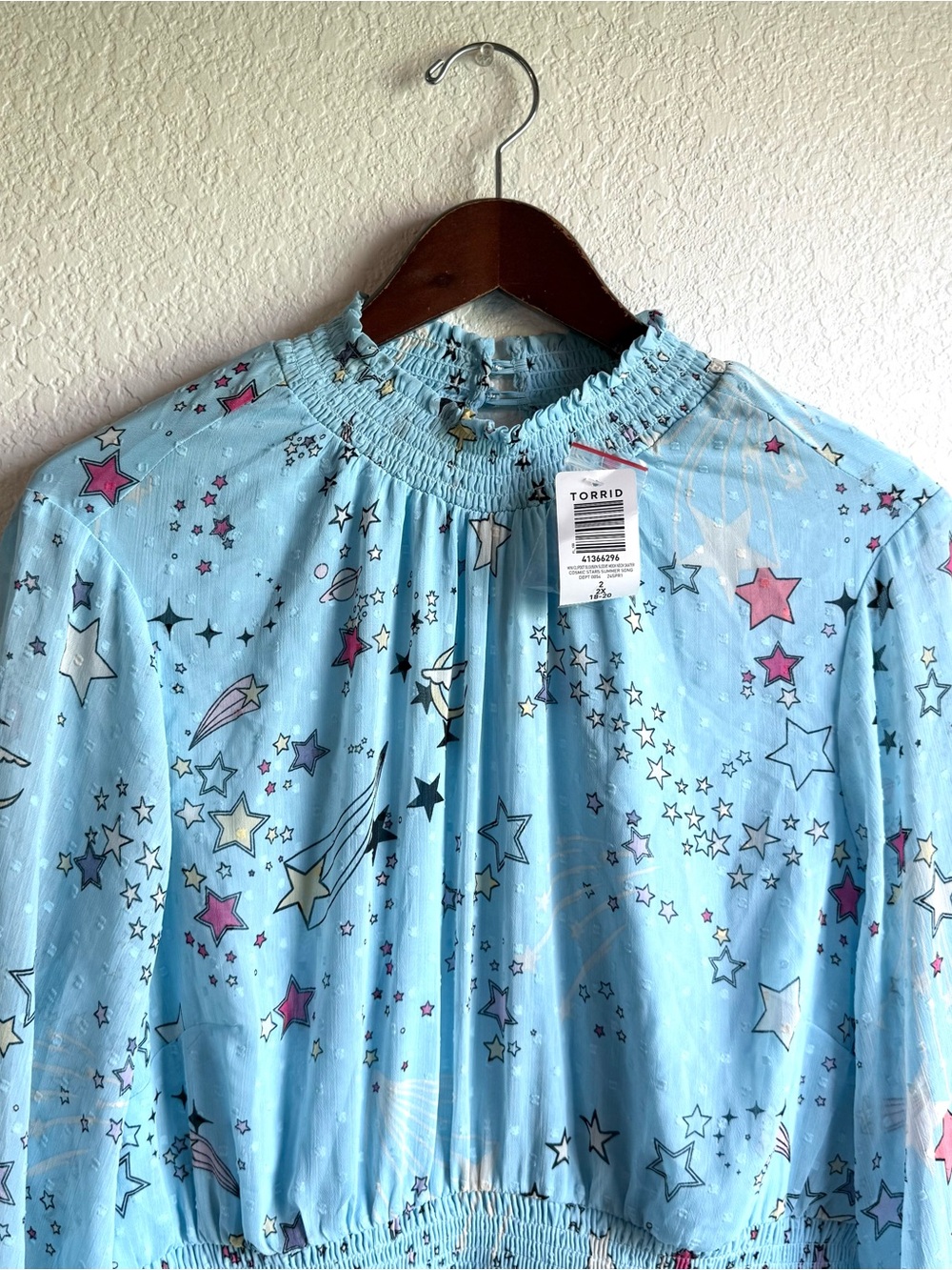 Torrid Womens Dress Blue Celestial Blouson Sleeve Mock Neck Cosmic Plus Size 2X - Picture 4 of 12